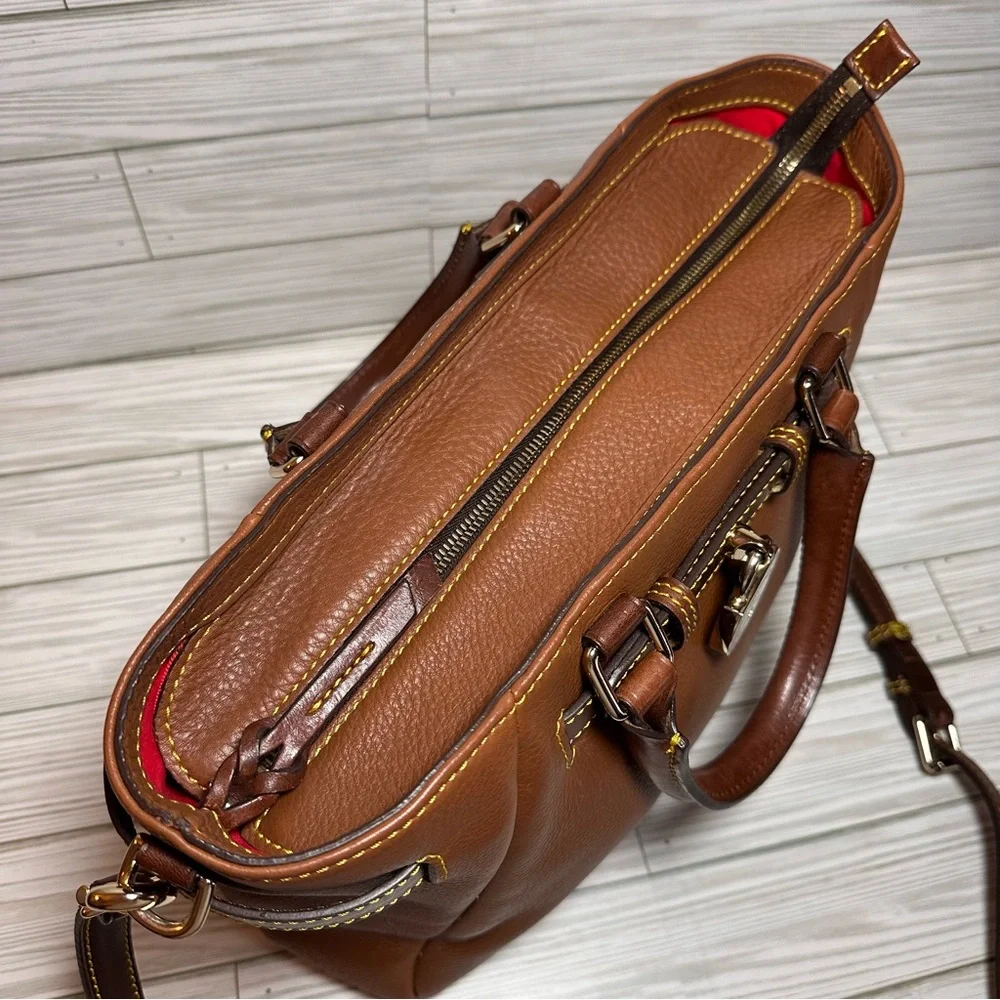 Dooney & Bourke Pebble Leather Satchel Shoulder Bag – Brown with Lock Detail - Picture 4 of 15